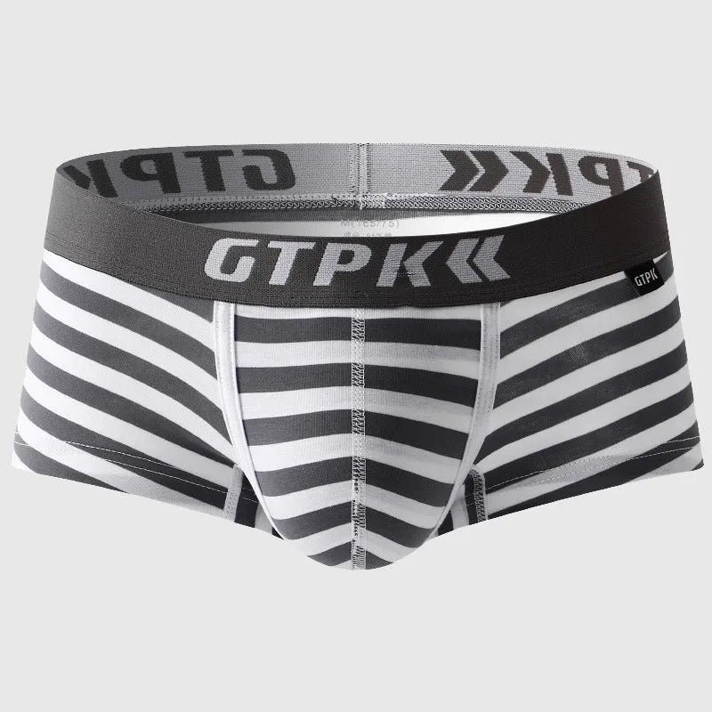 Breathable cotton men's fitness boxer shorts in multiple colours with striped pattern
