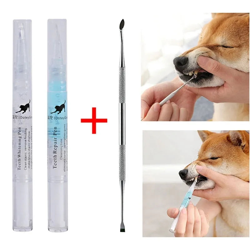 Pet tooth whitening pen kit for dogs and cats with two 5ml pens and soft brush head