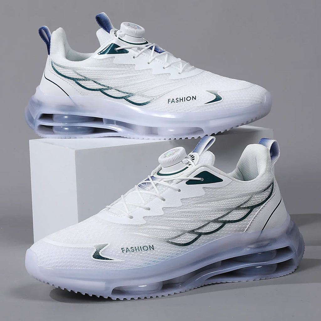 White mesh casual running shoes with rubber sole and lace-up front