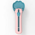 Green and pink pet food squeezer scoop for dispensing liquid food and treats