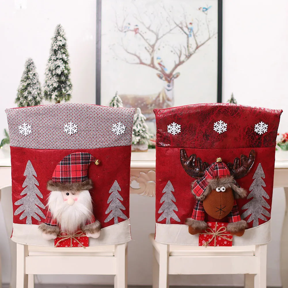 Three-dimensional cartoon cloth chair cover featuring Santa Claus design for holiday decoration