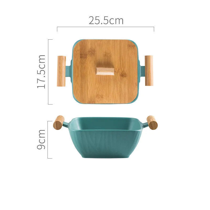 Porcelain serving bowl with lid in irregular shape, available in four colour options