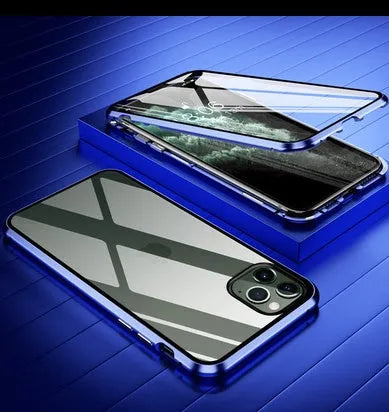 Glass anti-spy clamshell case for iPhone in multiple colours showing geometric pattern