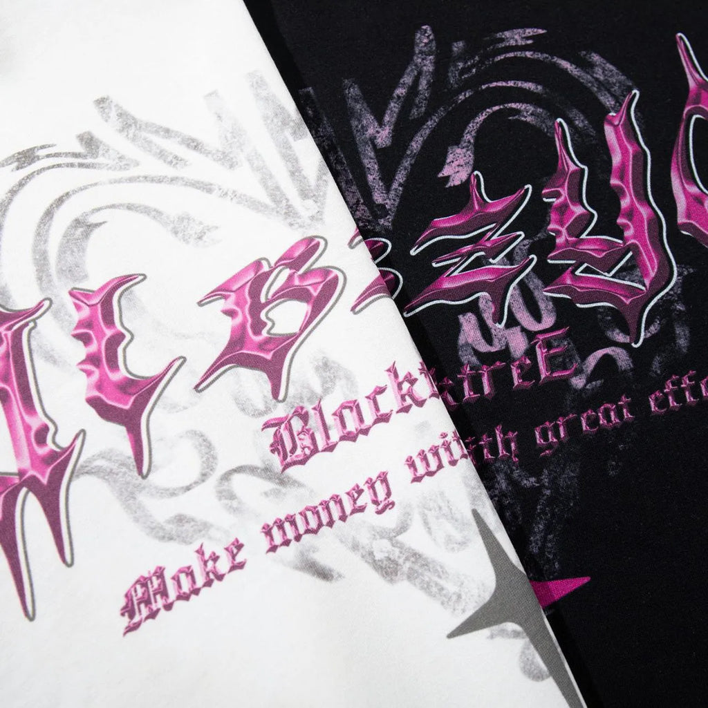 Men's retro printed cotton T-shirt with short sleeves and loose fit in white or black colour options
