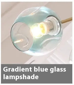 Nordic branch ceiling lamp with iron frame, glass shades, and integrated LED for dining room, bedroom, or living room