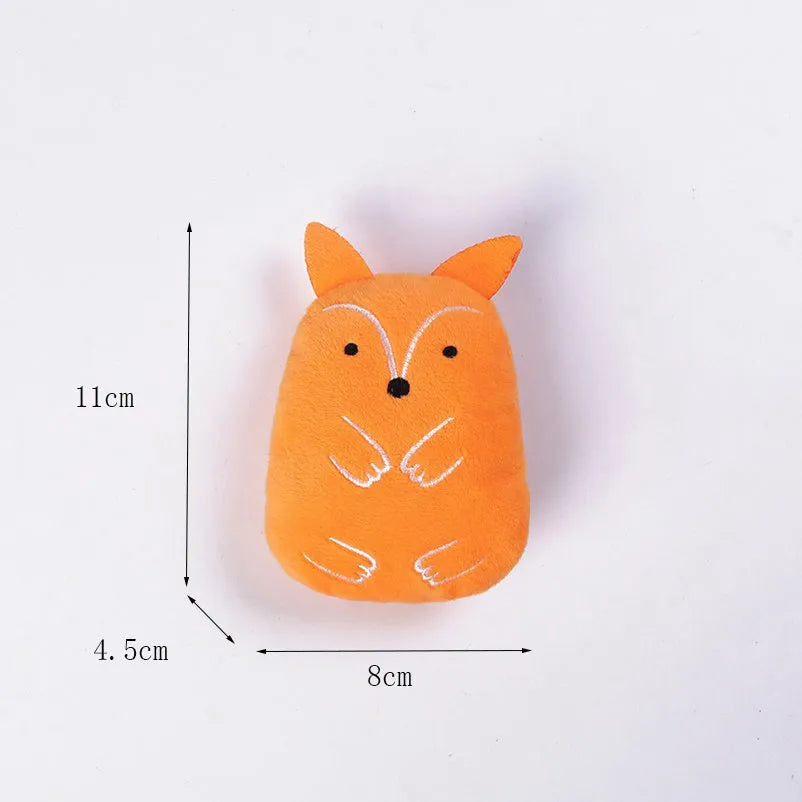 Set of four colourful plush catnip toys for chewing and interactive play with vocal sounds