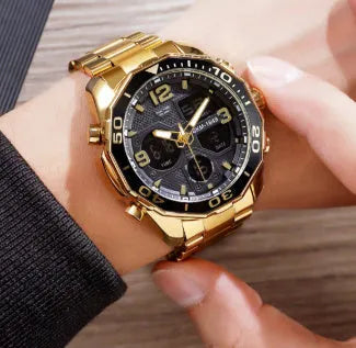 Southeast Asian spiral stainless steel men's watch with black dial and metal strap