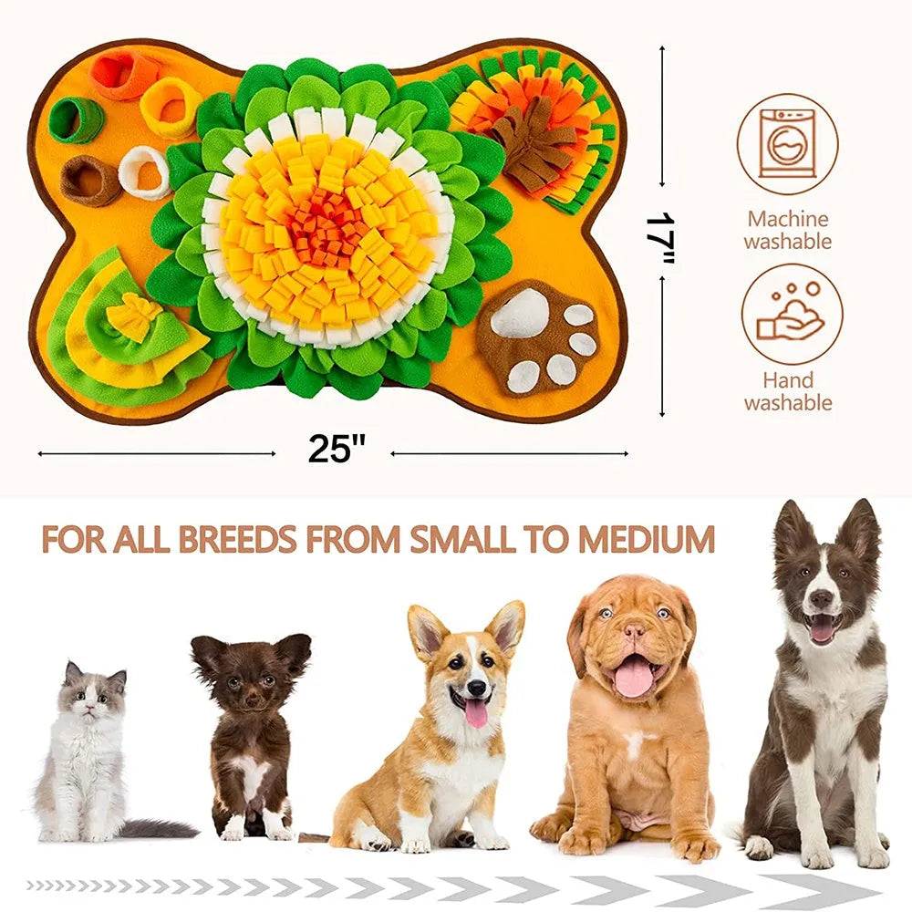 Large green plush snuffle mat for dogs to sniff treats from folds during interactive feeding