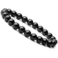 Geometric black agate beaded bracelet with 8mm stones on a black elastic cord.