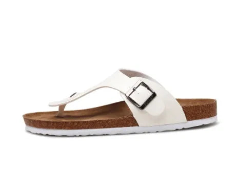 Cork leisure flip flop summer beach shoes with open toe and hollow design in white and black, sizes 35-46
