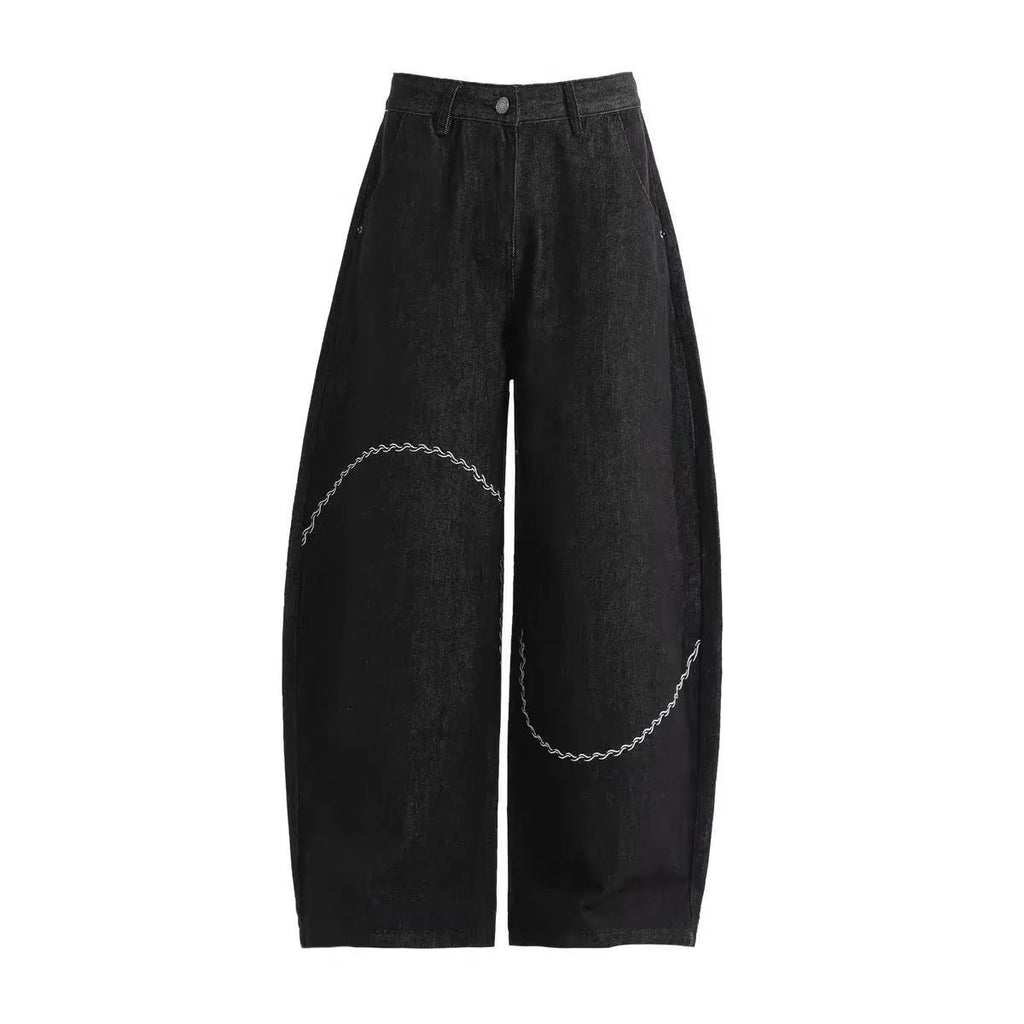 Black straight leg men's trousers with micro-elastic polyester denim fabric and zip fly