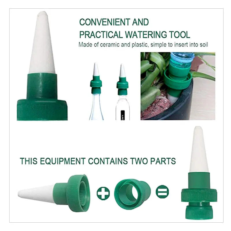 Green ceramic plant dripper for cola bottle automatic watering system