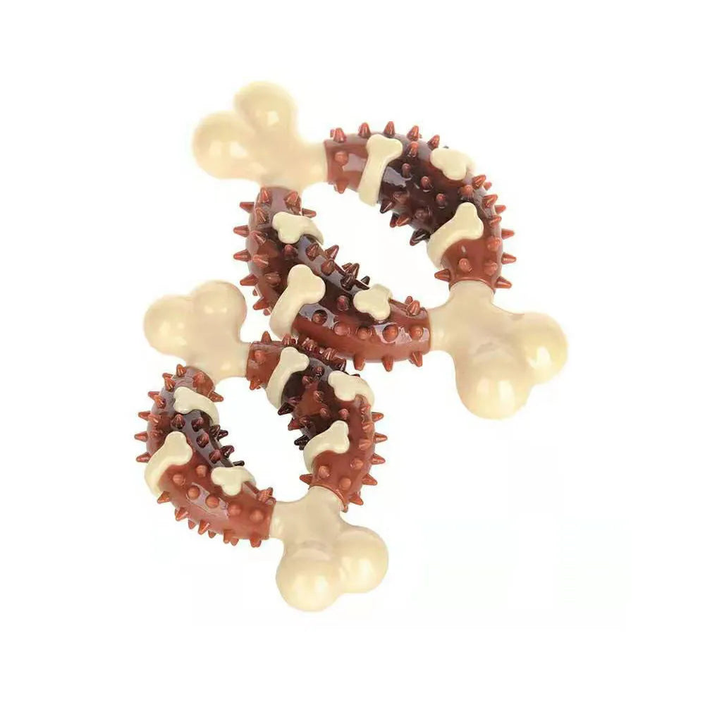 Natural rubber bone-shaped dog dental chew toy for teeth cleaning and anxiety relief