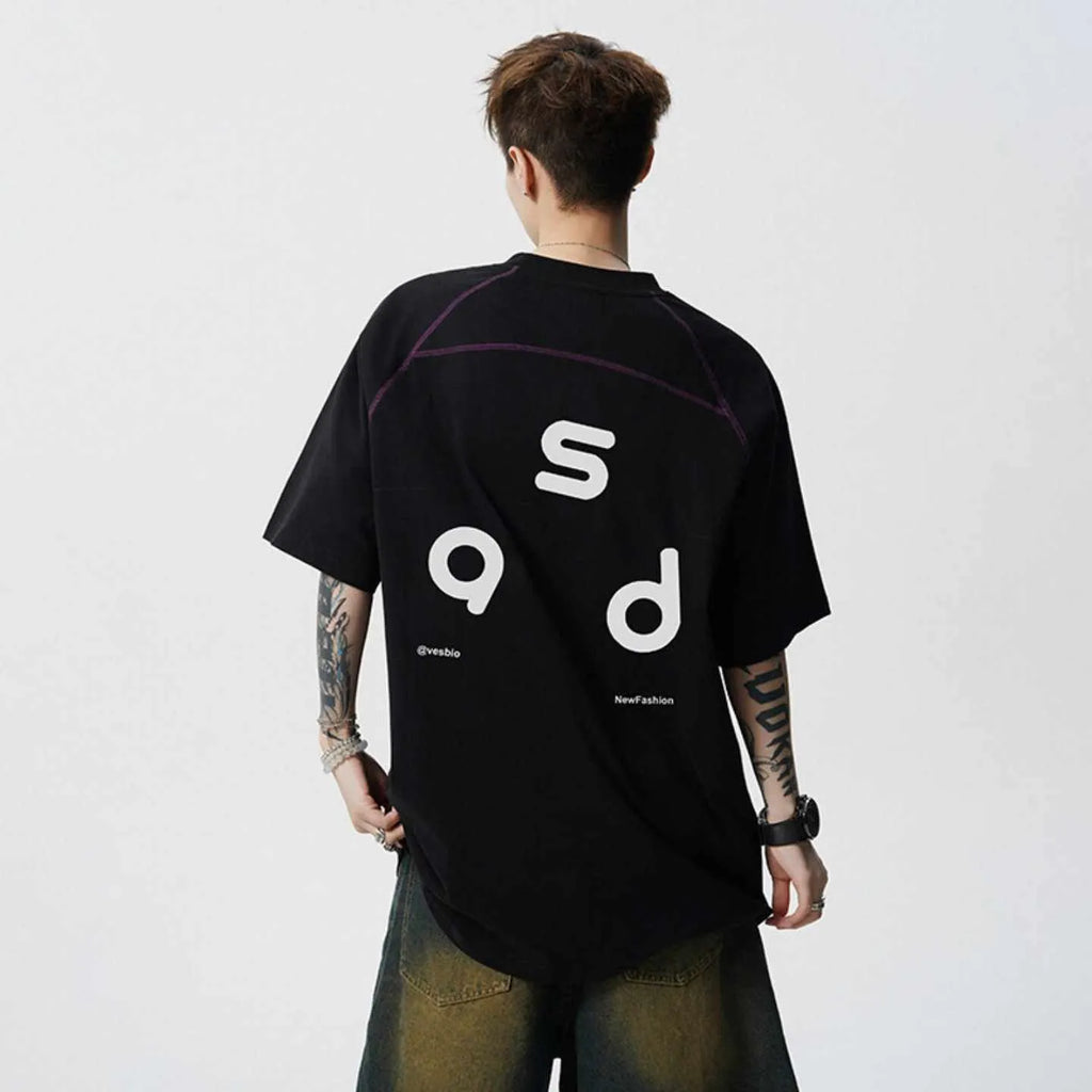 Cotton letter print short-sleeve T-shirt in loose fit with round neck collar