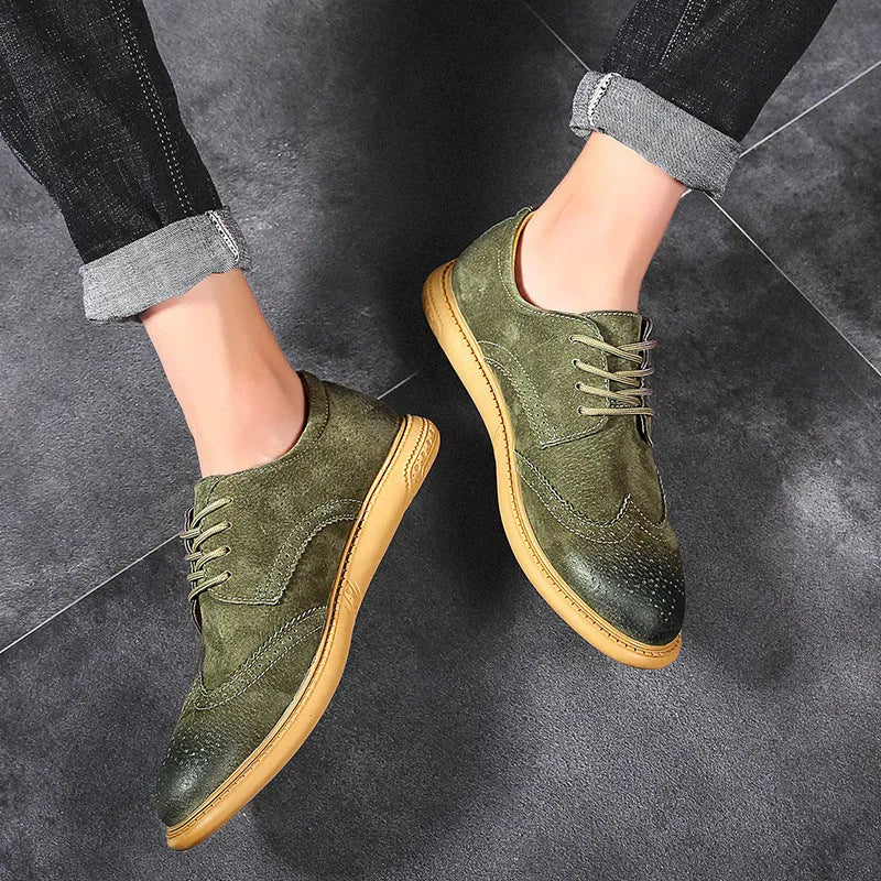 Men's grey business leather shoes with lace-up design and non-slip rubber soles