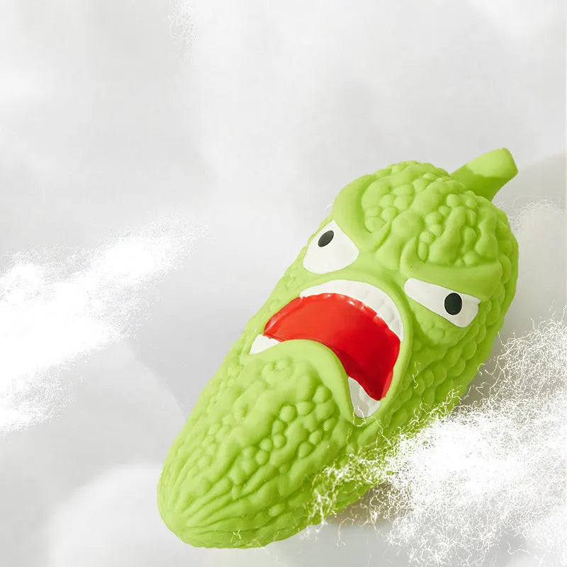 Bitter melon or chili shaped dog toy with sound feature for biting resistance and tooth cleaning