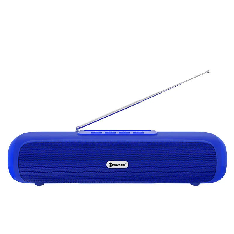 Desktop wireless long strip radio subwoofer in black, blue, red, or silver grey colours