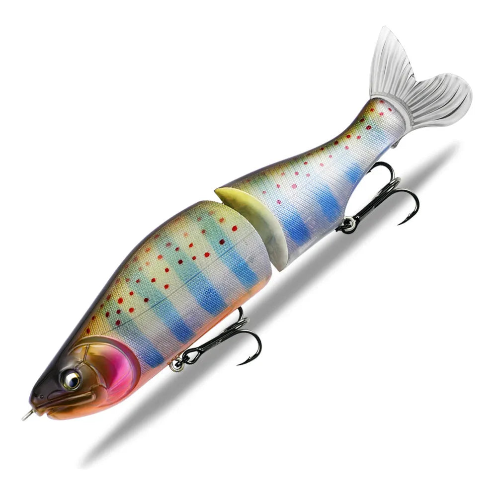 185mm plastic bass fishing swimming bait shown in one of fifteen available colours.