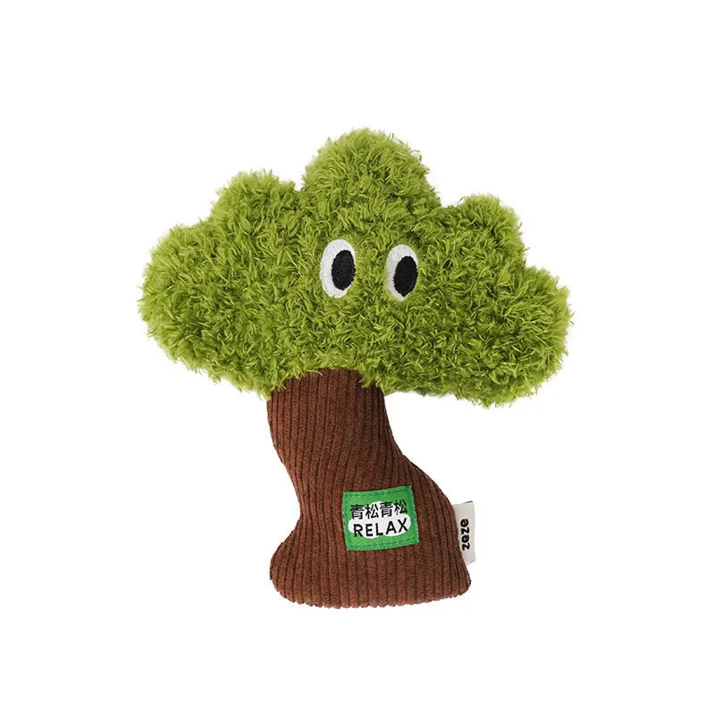 Green pine tree cat toy with mint filling and tease stick