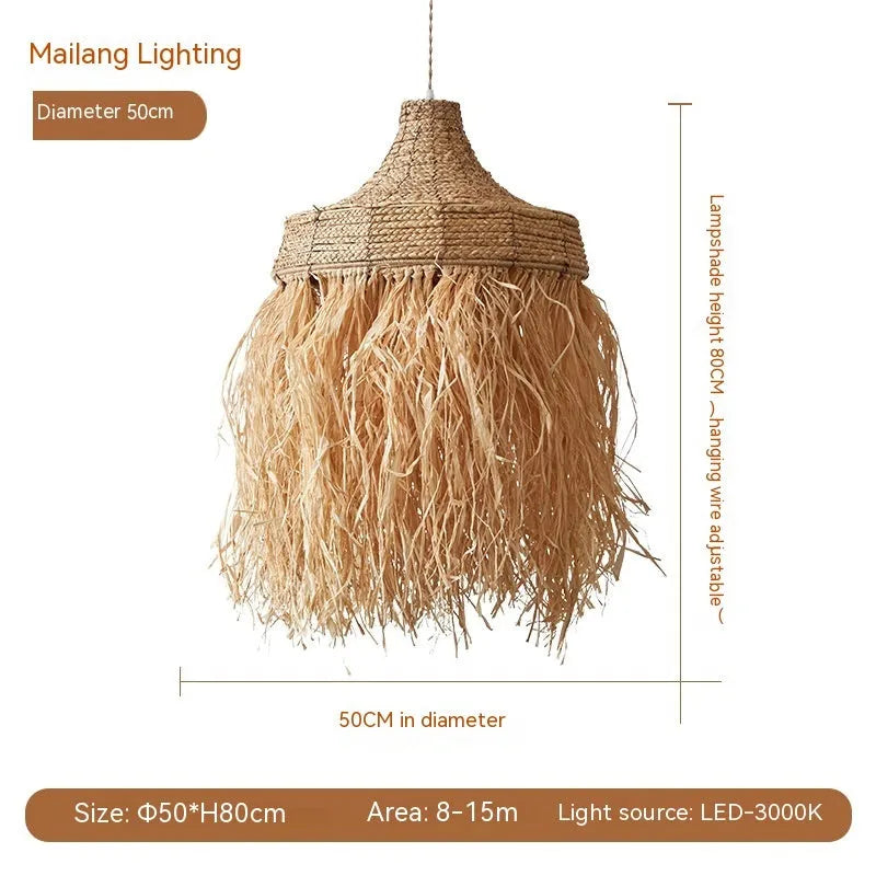 Southeast Asian style woven chandelier with wild vetch and willow, 50cm diameter.