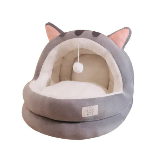 Cat nest four seasons winter warm closed bed with three-layer fleece lining in lightning mouse style for small and large cats