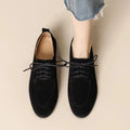 Retro suede lace-up pumps for women, square toe, mid heel, black colour