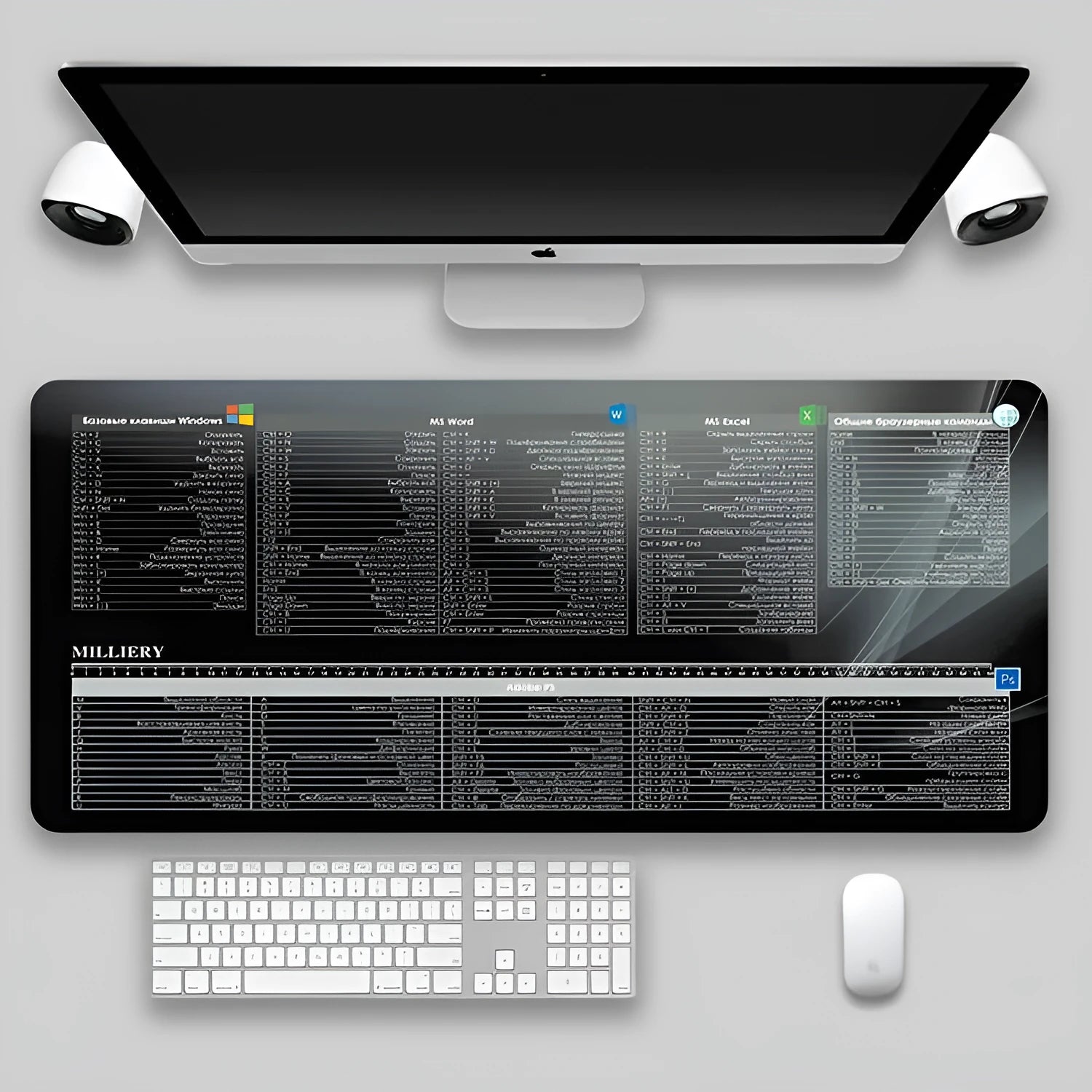 Oversized non-slip shortcut key mouse pad with cloth surface and rubber base in multiple sizes
