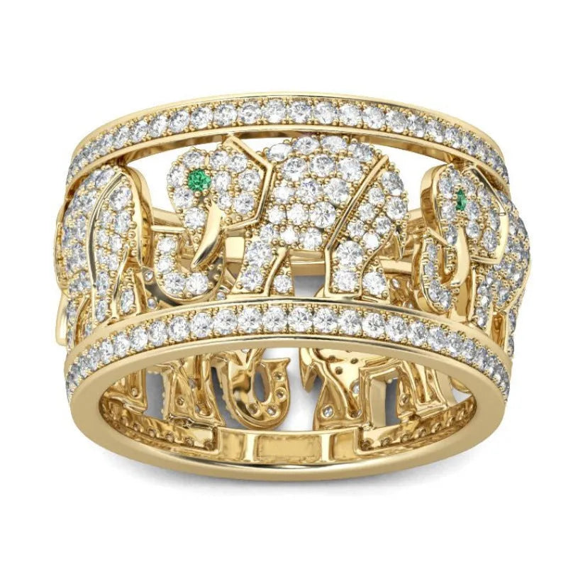 Diamond elephant fashion ring in alloy with electroplating, showing creative design and available in sizes 6-10