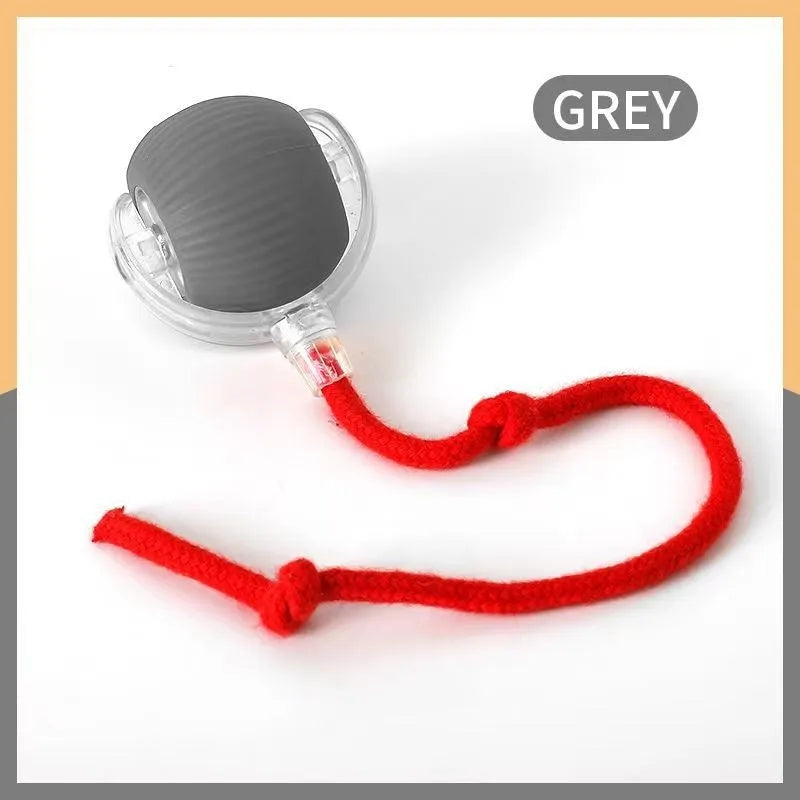 Silicone cat ball toy with optional rope in red, green, or grey plush cat ball colours.