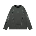 Grey cotton drop shoulder sweatshirt with round neck and long sleeves