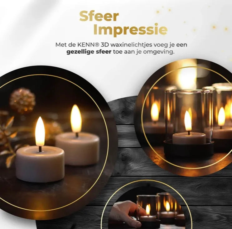 S10 3D flame LED tealight candles in taupe colour showing dimensions