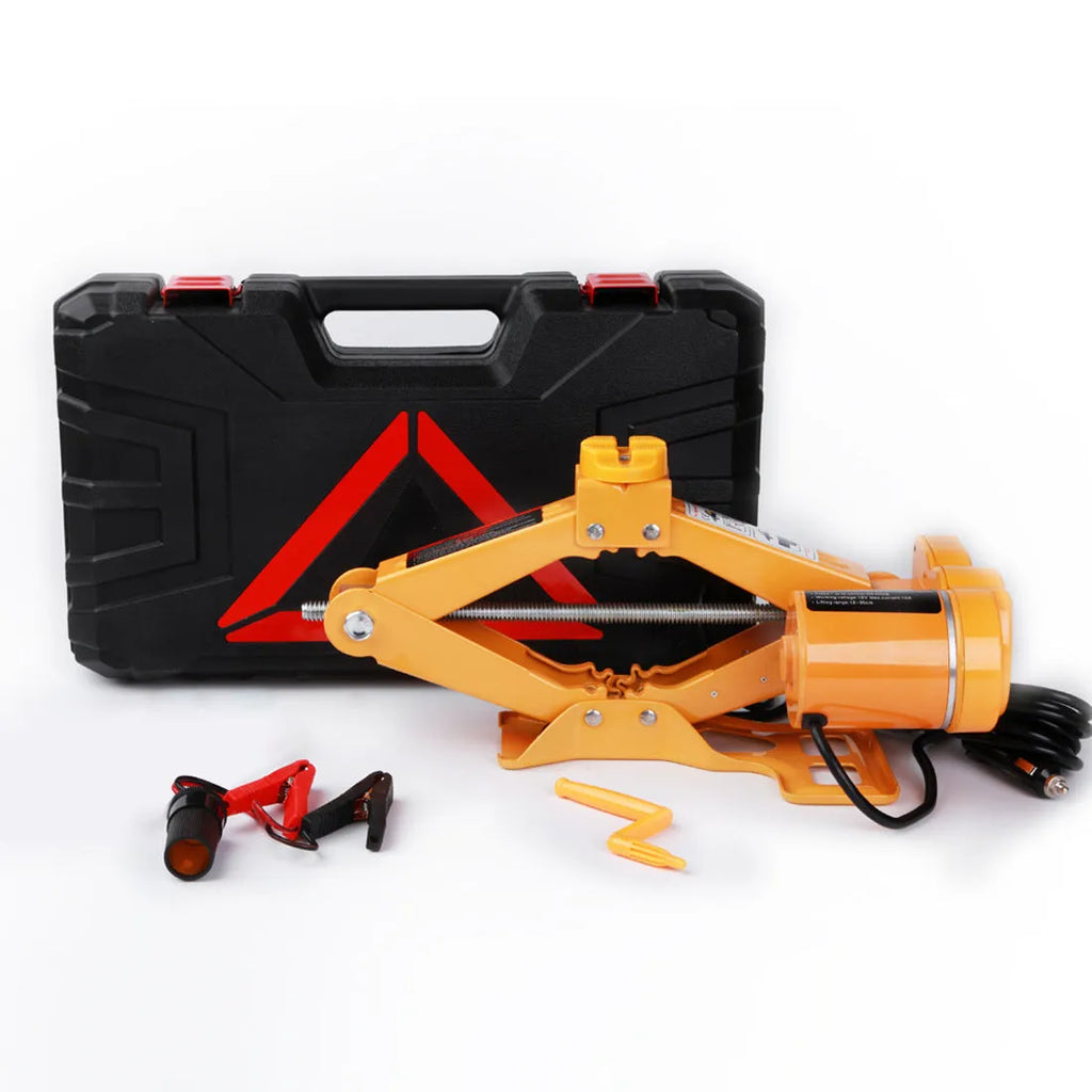 TY002 electric vehicle jack kit with 2 tonne capacity shown next to car tyre