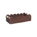 Modern woven paper storage basket in khaki colour on a wooden table, dimensions 35.5cm long by 16cm wide.