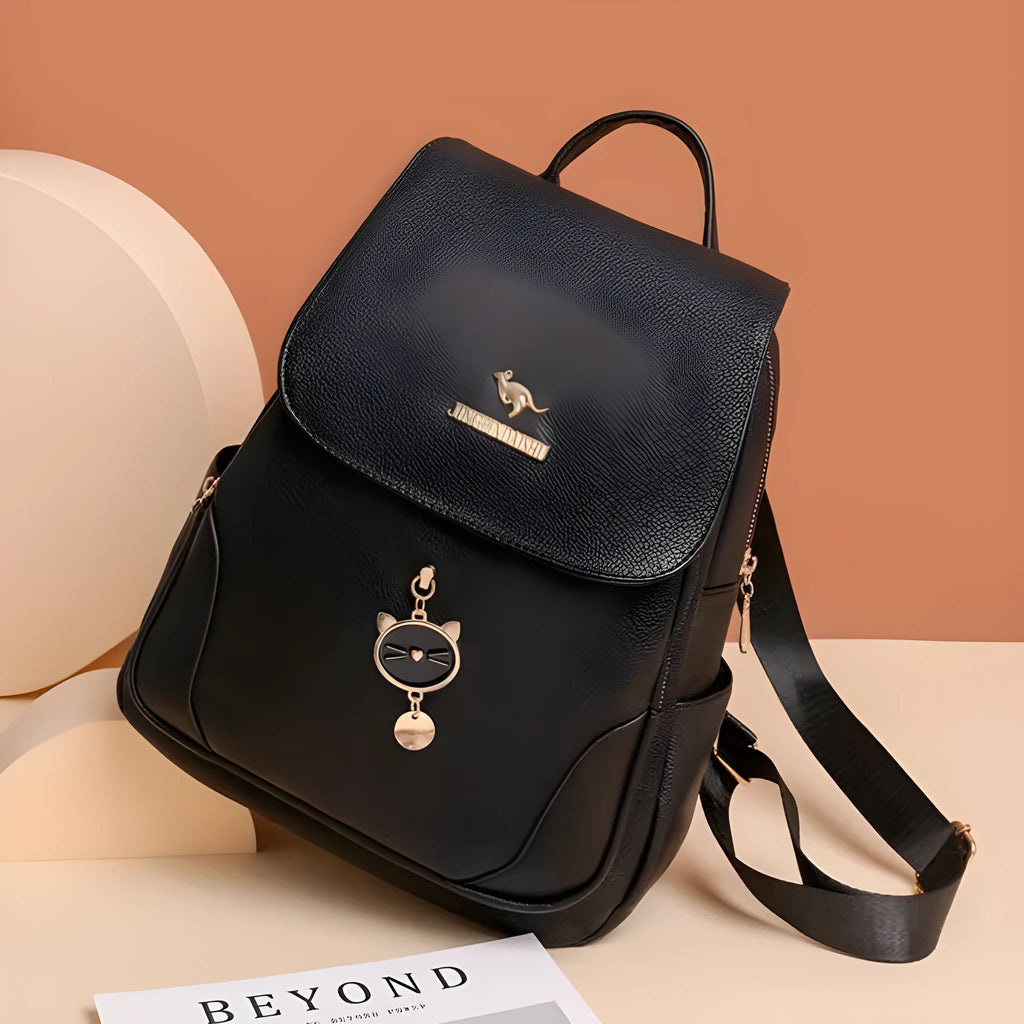 Women's casual PU leather backpack in street style with three-dimensional pockets and advanced texture