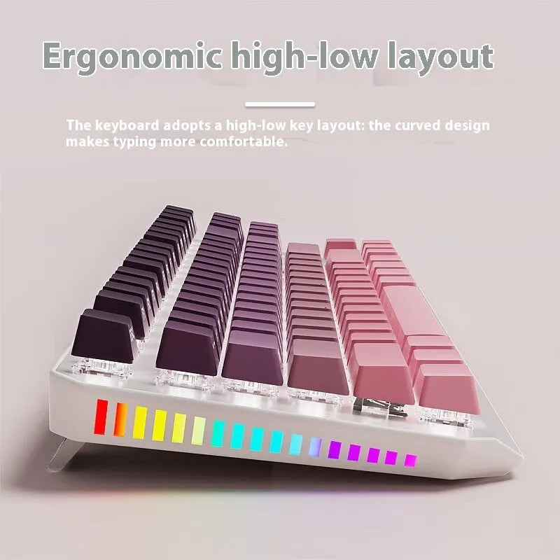 87 key wired mechanical keyboard with side engraved keycaps and white backlighting, compact design