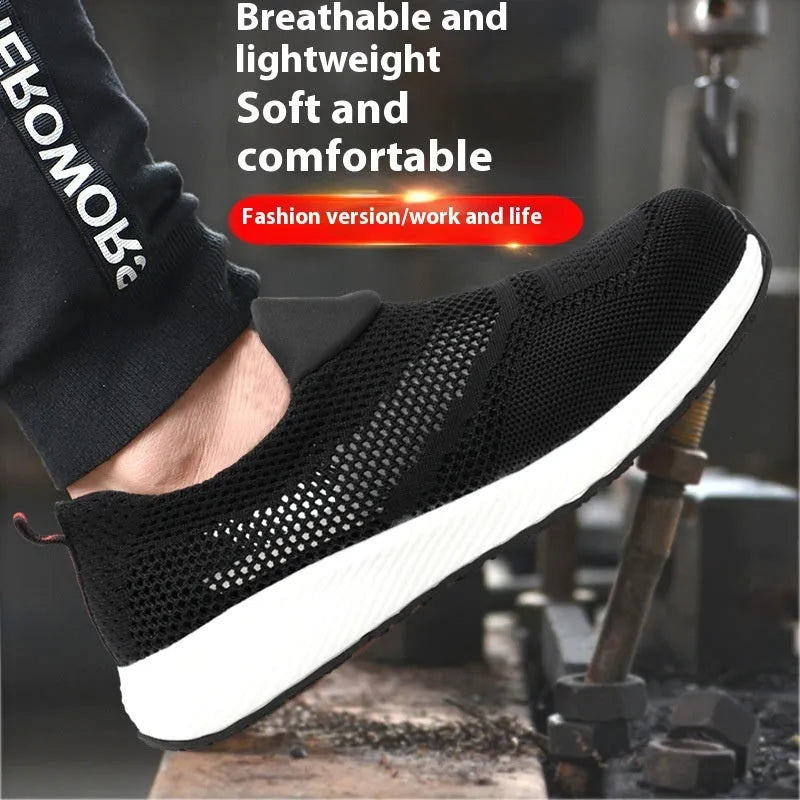 Men's lightweight mesh steel toe work shoes with anti-smash anti-puncture protection in three colours