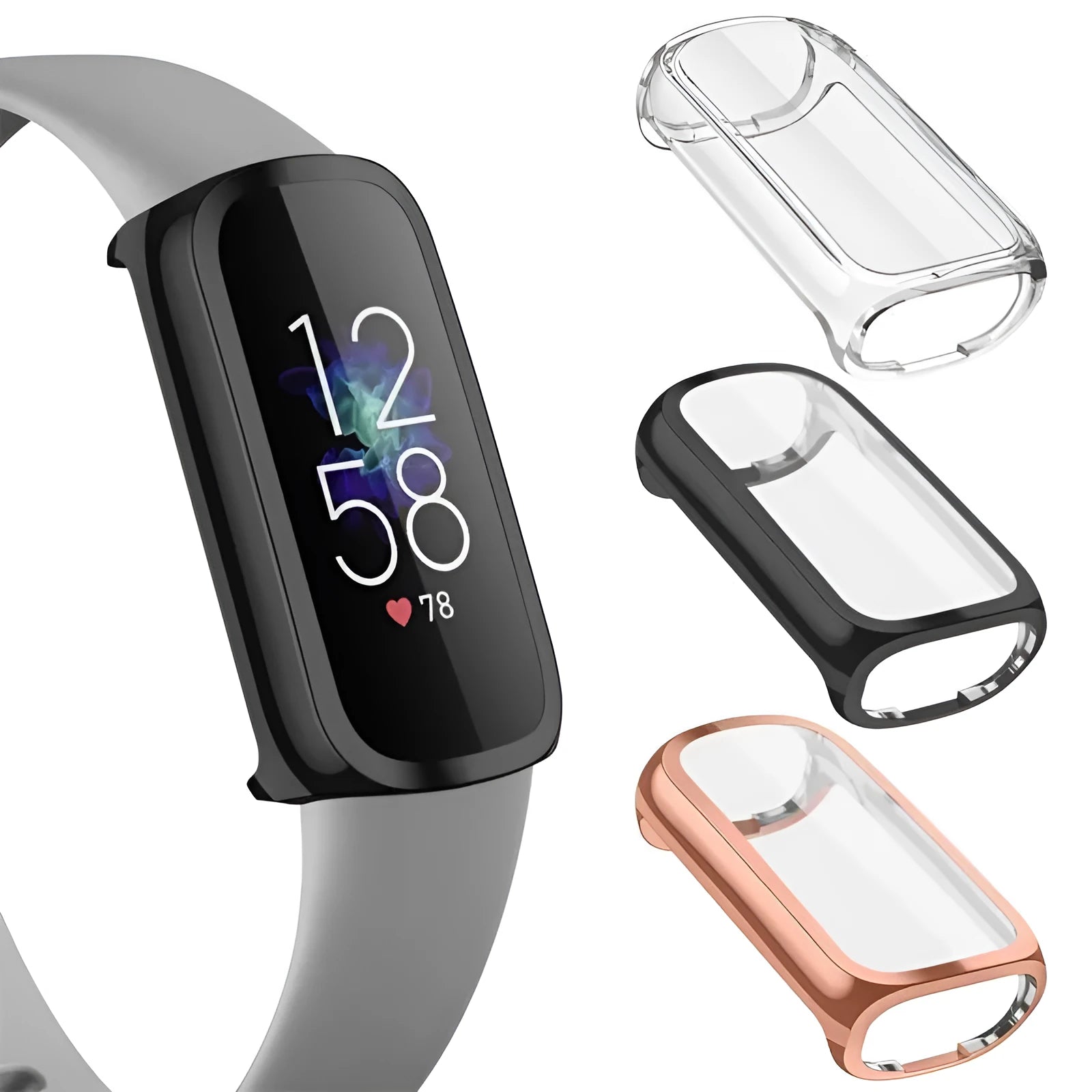 TPU electroplating watch case for Fitbit Luxe in rose gold colour on wrist