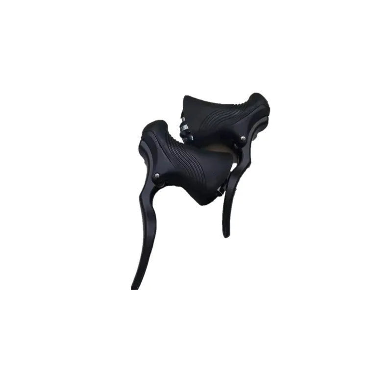 Pair of aluminium alloy road bike brake handles in black silver finish for 22.2mm/23.8mm handlebars.
