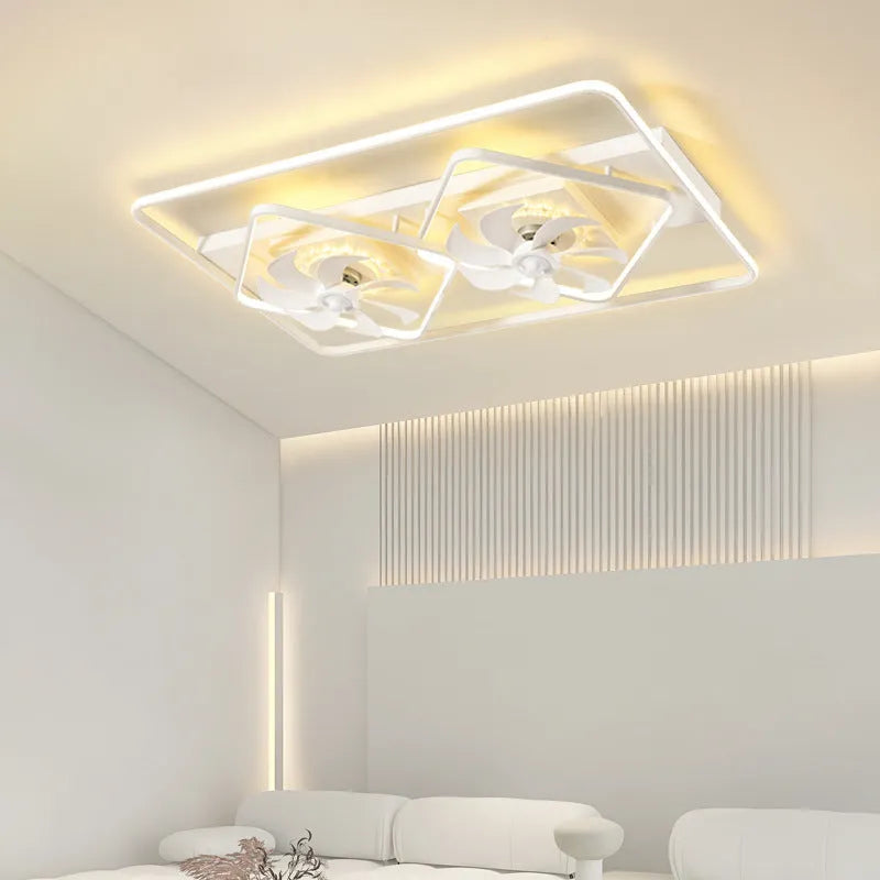 Modern ceiling fan lamp with light, 1100x700mm with plastic blades and acrylic lampshade