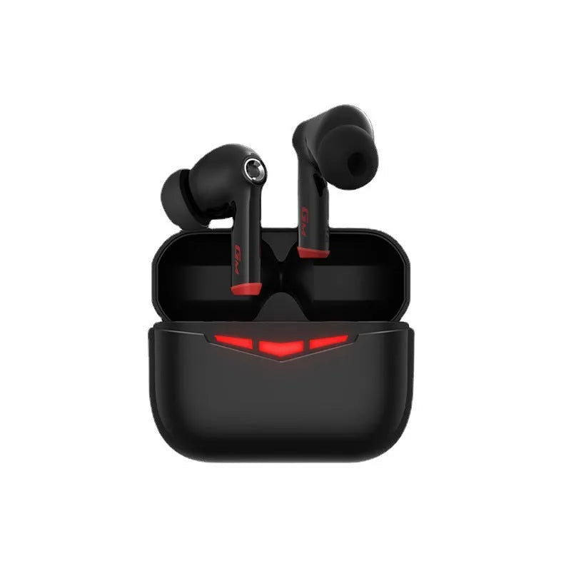 True wireless Bluetooth gaming in-ear headphones with charging case, shown in black, pink, white, and gray colours.
