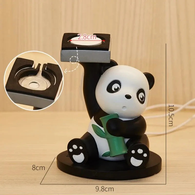 Resin cute panda phone holder small ornament in Bamboo Panda style for iWatch and phone charging bracket