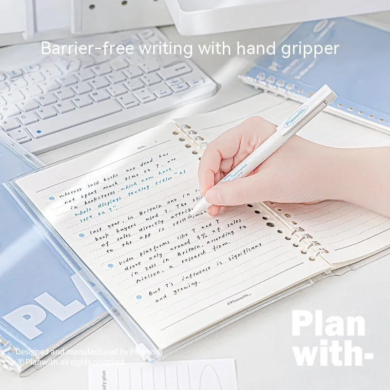 A5 blue and white PVC spiral notebook organiser with can store for loose papers