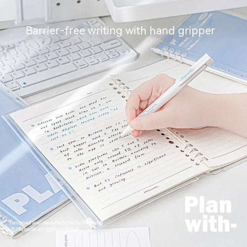 A5 blue and white PVC spiral notebook organiser with can store for loose papers