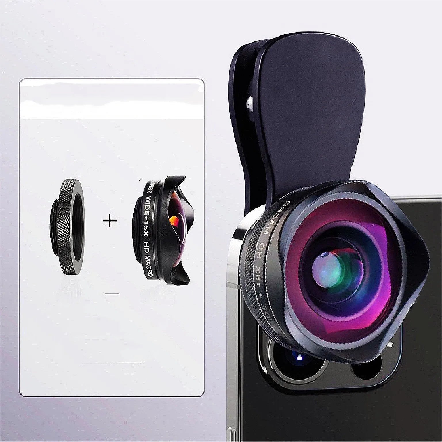 6K SLR-level super wide-angle HD macro external phone camera lens kit in Fashion Black