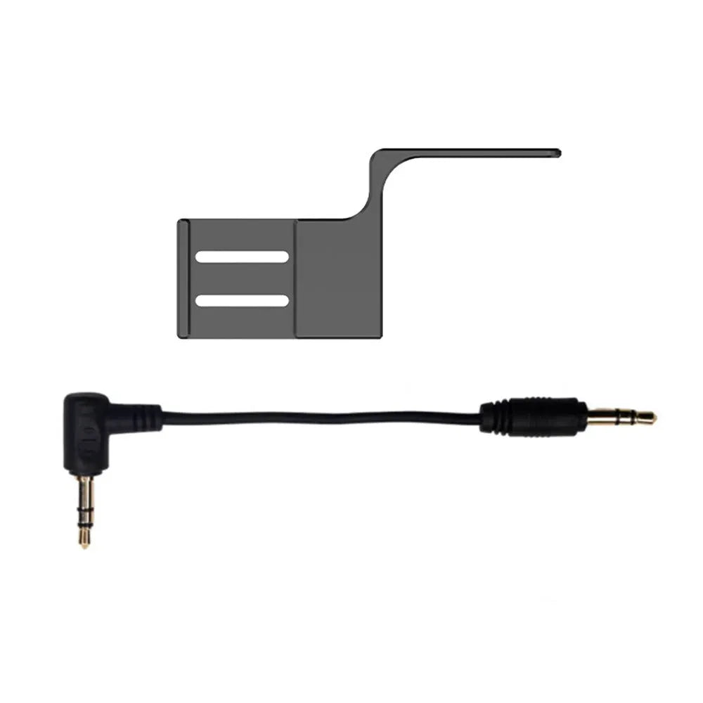 Black aluminium microphone extension bracket with 1/4 inch mount and adapter cable