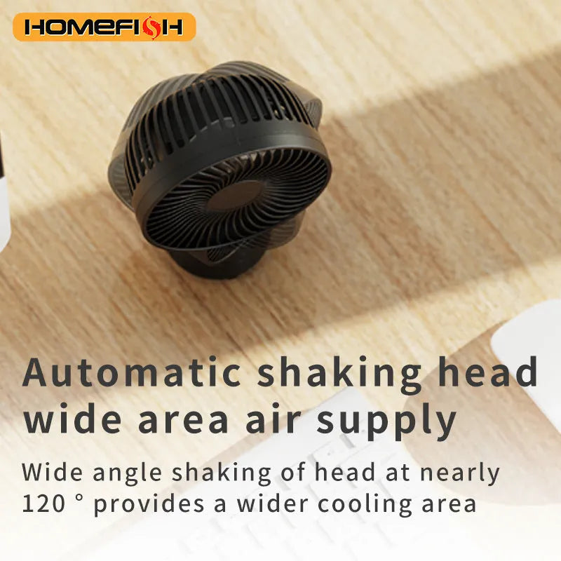 HOMEFISH F2 automatic shake head fan with LED light on a removable bracket