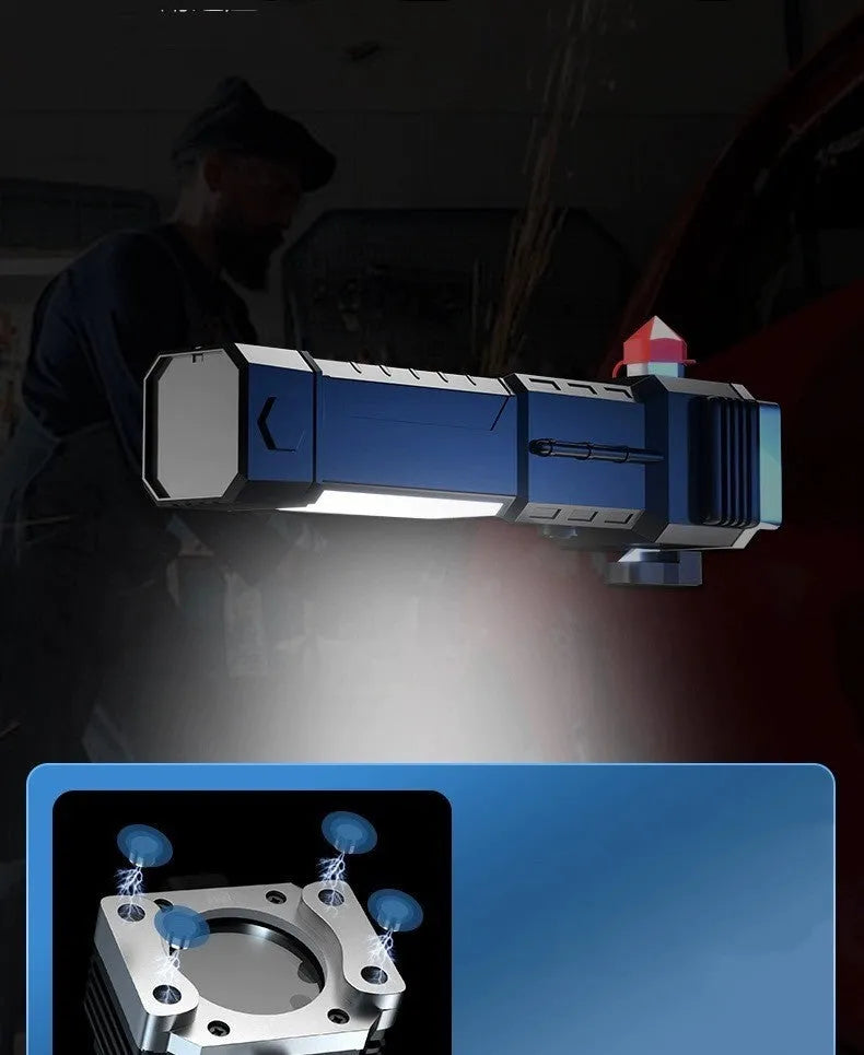 Silver plastic portable LED emergency work light with power bank functionality and IP44 protection rating