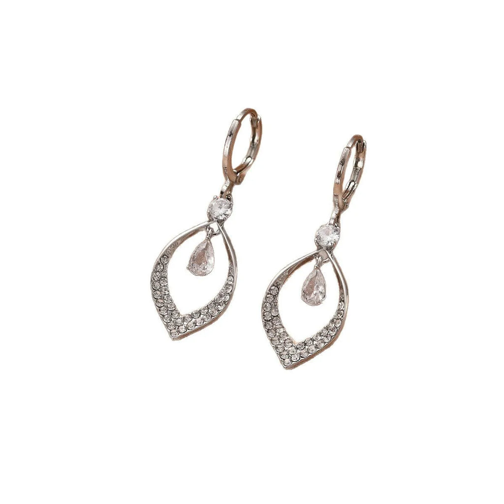 Copper zircon water drop tassel earrings with gold or silver electroplated ear buckles