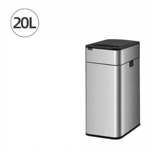 Stainless steel inductive smart ashbin with square shape and touch-free lid.