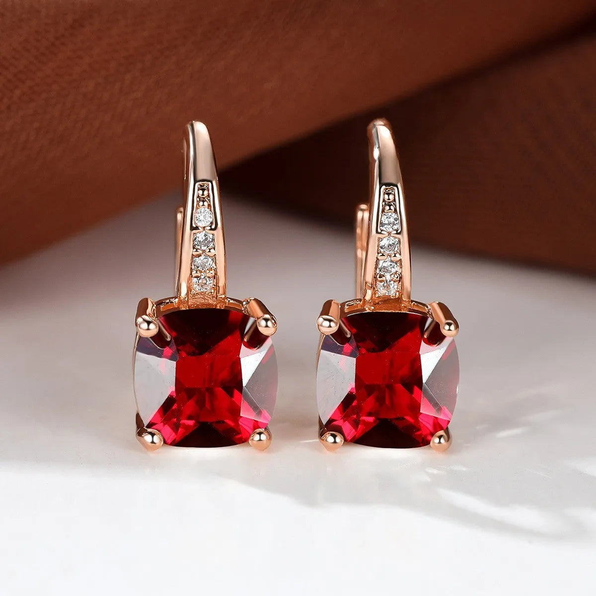 Square zircon geometric ear hook earrings in electroplated copper with Korean style design